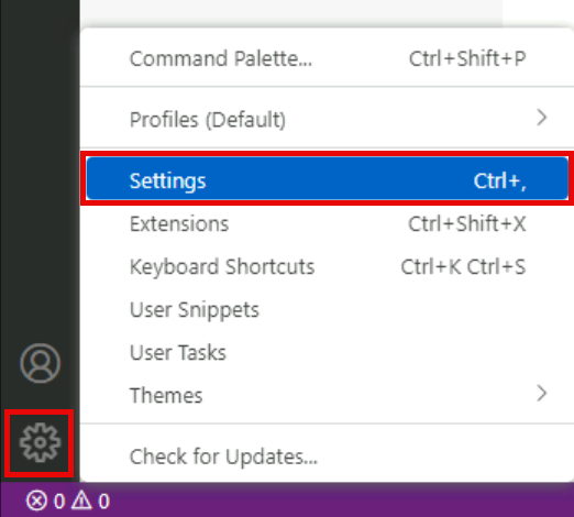 The Manage menu is shown with the Settings option highlighted.