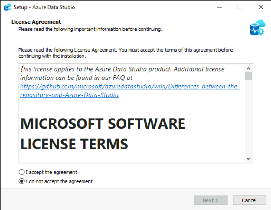 The Azure Data Studio Setup Wizard is shown.