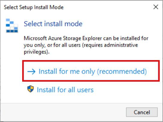 The Microsoft Azure Storage Explorer Setup Mode is shown.