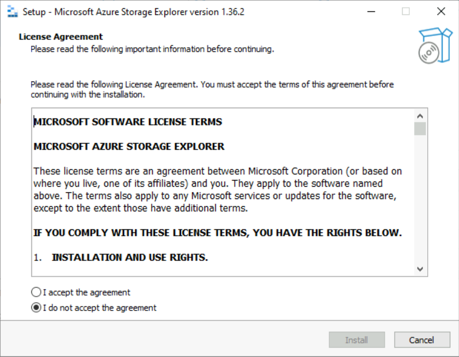 The Microsoft Azure Storage Explorer Setup Wizard is shown.