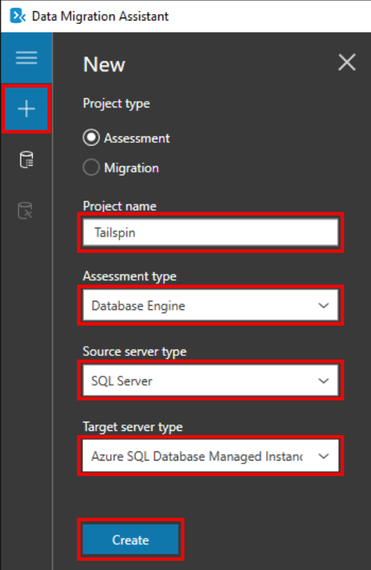 The New project dialog is shown with the required values entered in the fields.