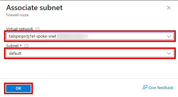 The Associate subnet pane is shown, with the values entered.