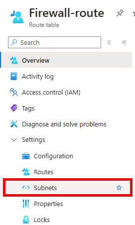 The Firewall-route Route table pane with the Subnets sub-section highlighted.