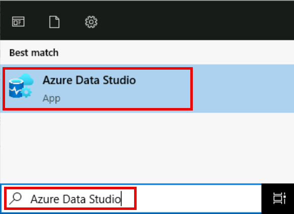 The Search results in the Start menu show a search for Azure Data Studio.