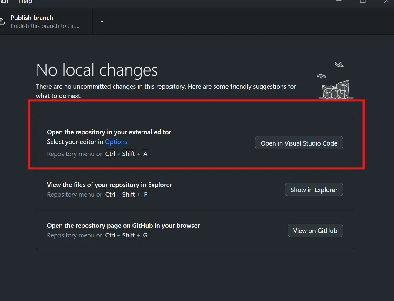 GitHub Desktop Open in Visual Studio Code button